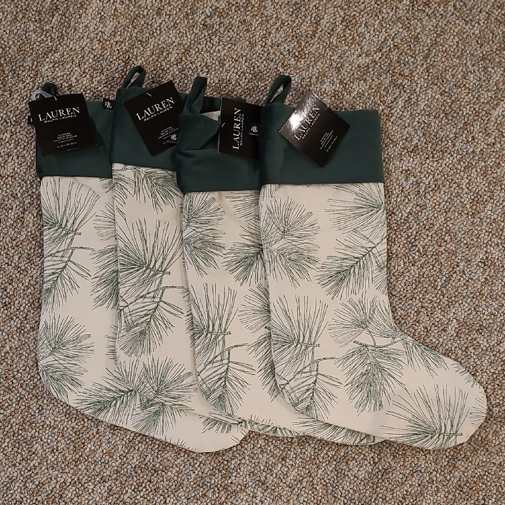 🎄 NWT Set of 4 L. Ralph Lauren Pine Christmas Stockings
